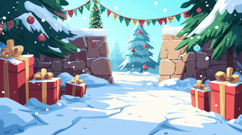 圣诞石墙前的礼物与袜子图片