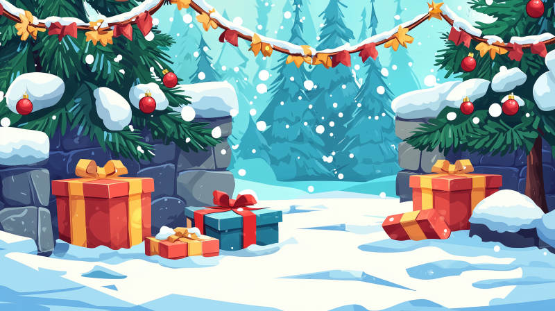 圣诞石墙前的礼物与袜子图片