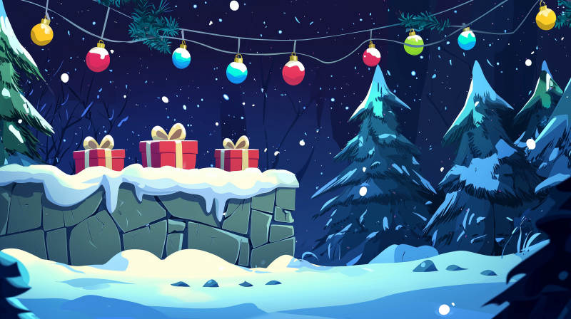 圣诞石墙前的礼物与袜子图片