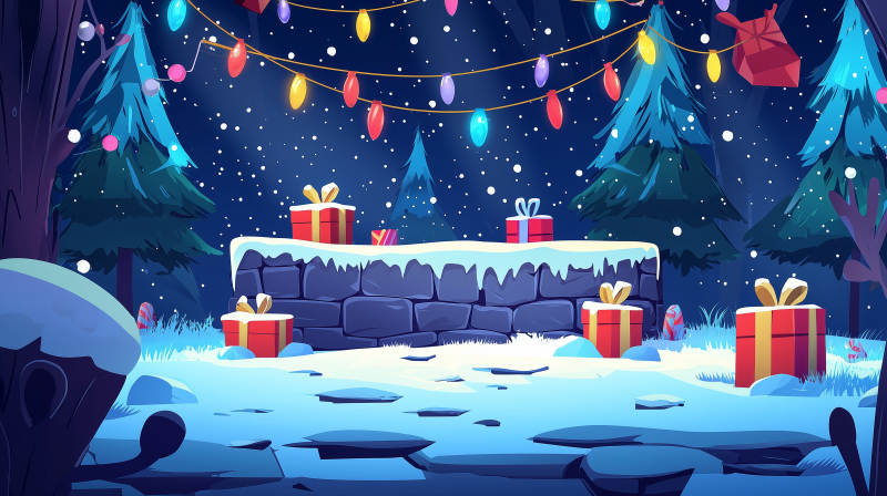 圣诞石墙前的礼物与袜子图片