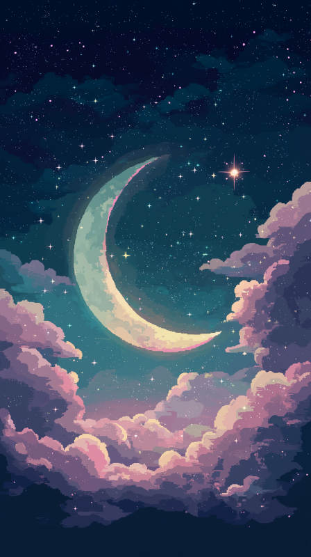 像素风月夜星河梦幻夜空图片