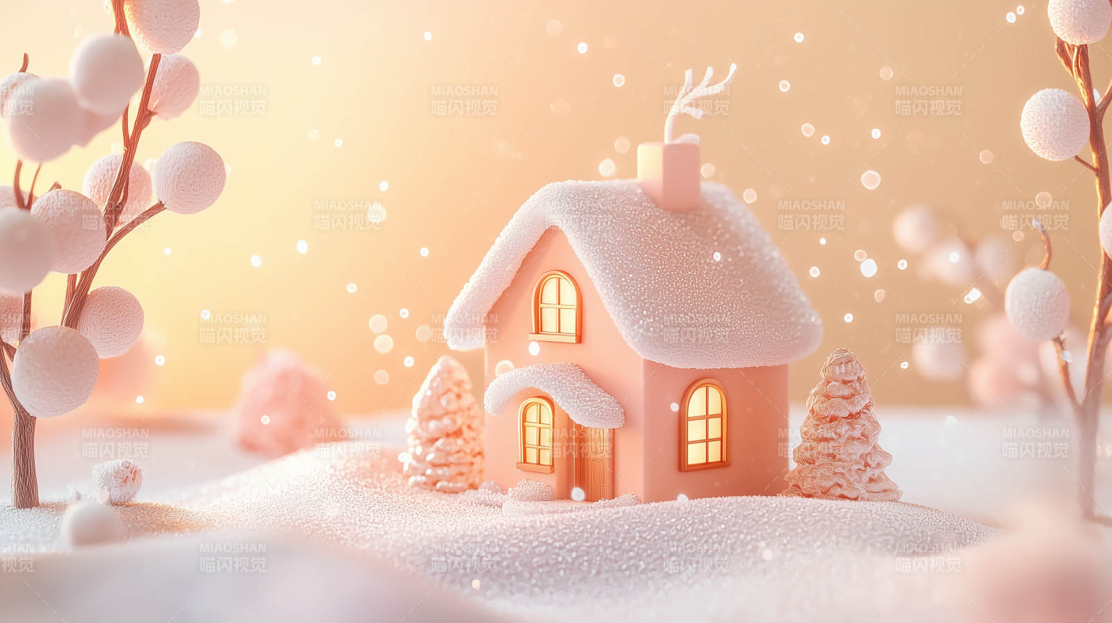 冬日小屋童话雪景图片
