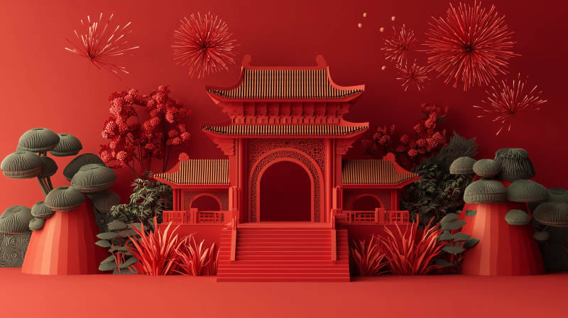中国风新年红门图片