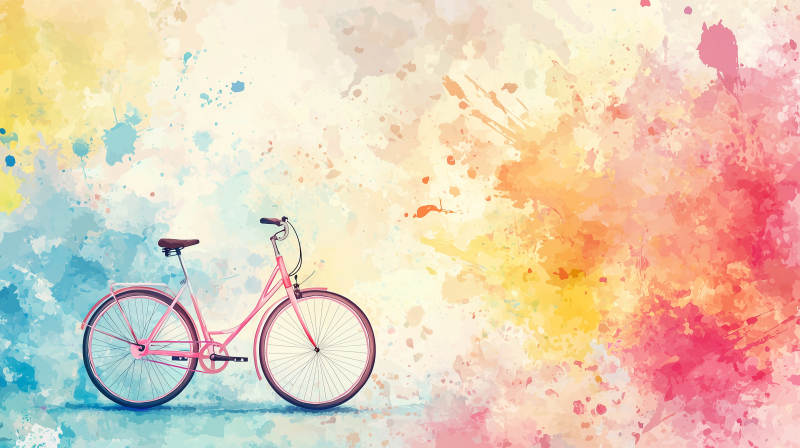 粉色自行车水彩画图片