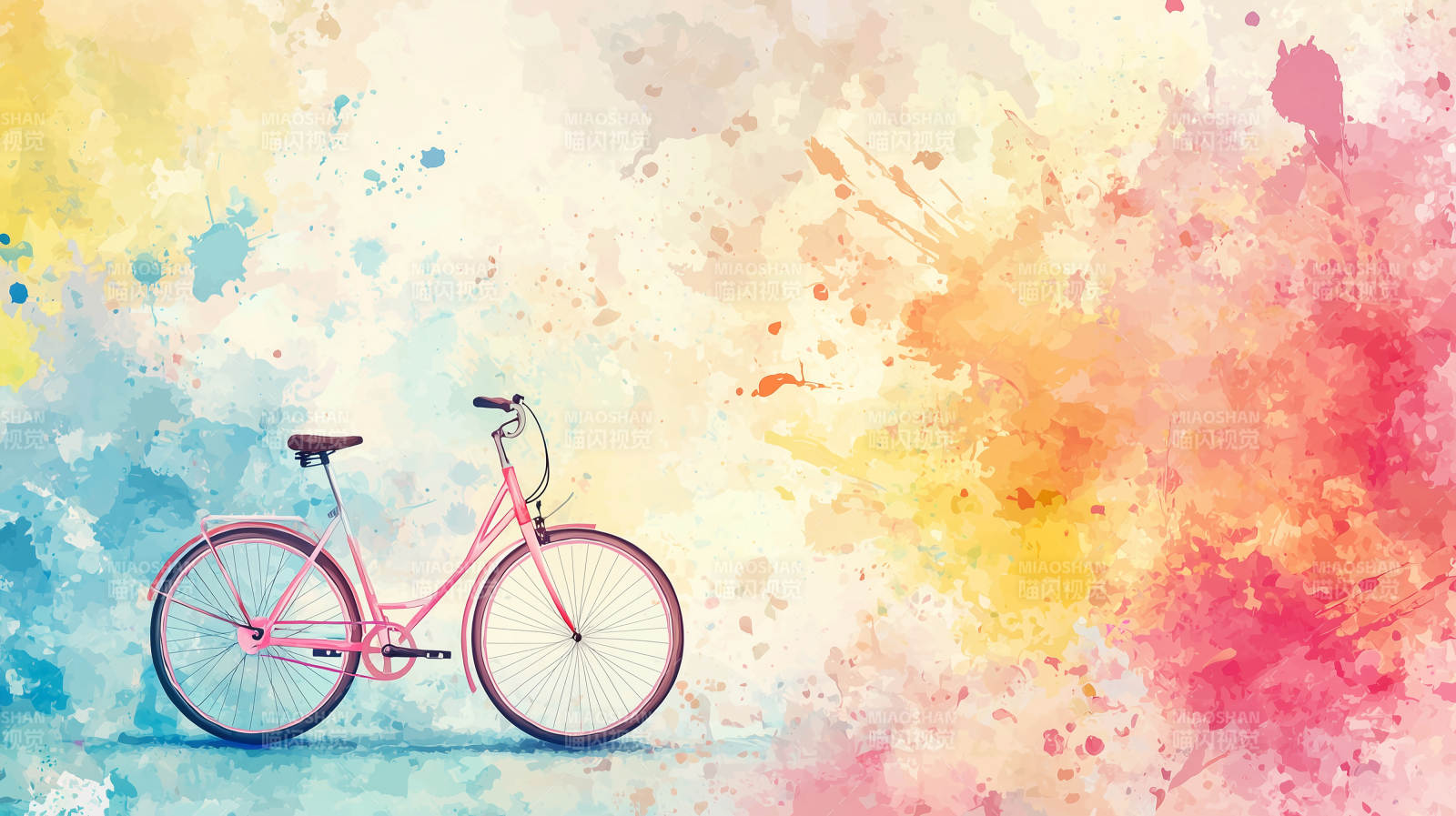 粉色自行车水彩画图片