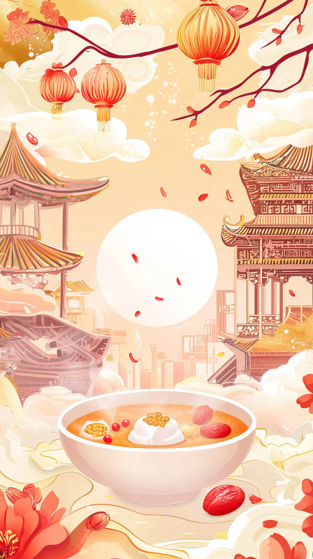 元宵节汤圆与古镇图片