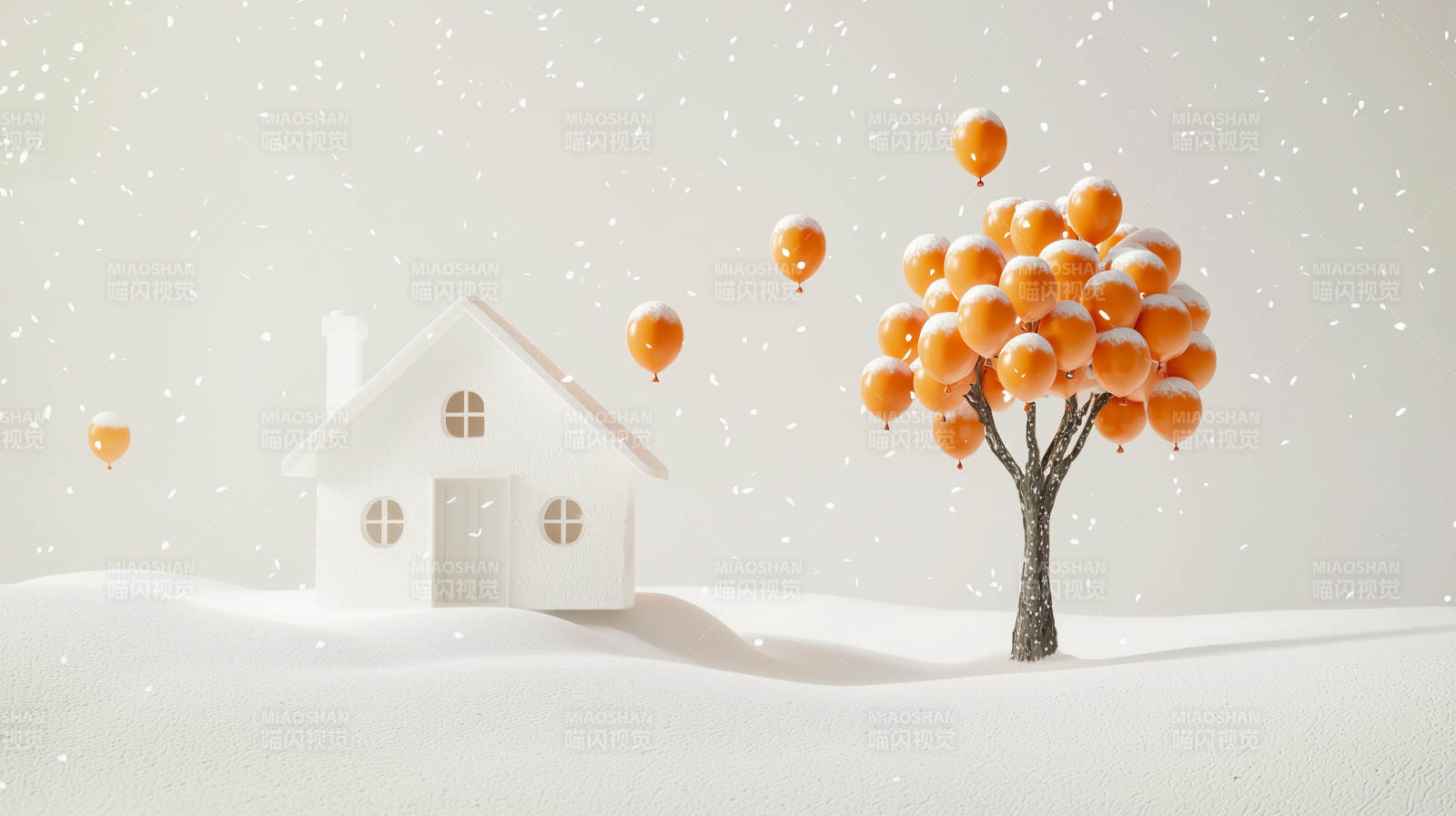 橙色气球与秋日小屋图片