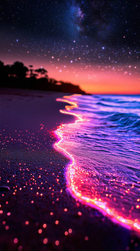 夜光海滩的梦幻星夜图片