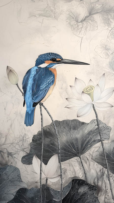 水墨写意翠鸟图片