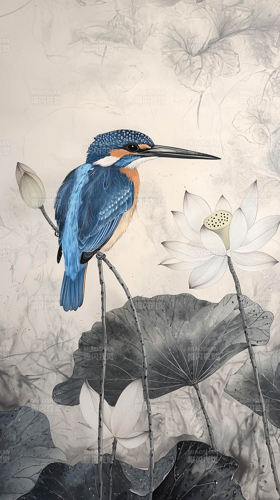 水墨写意翠鸟图片