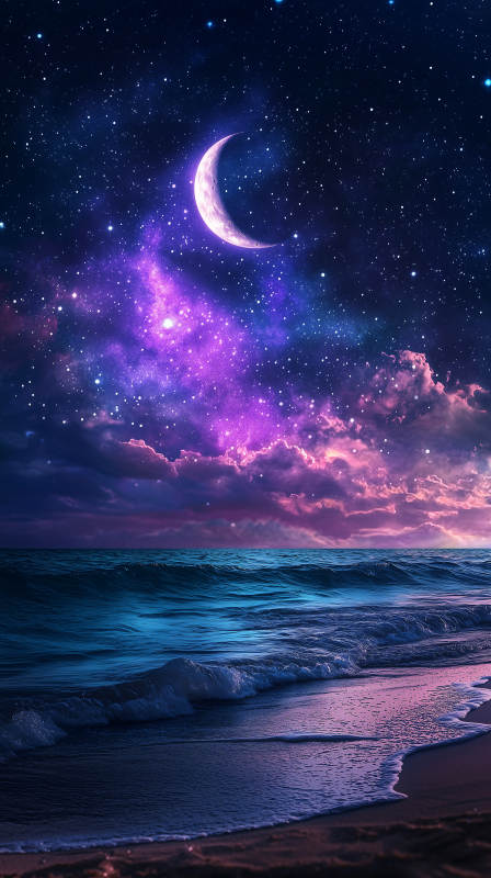 梦幻紫夜海滩图片