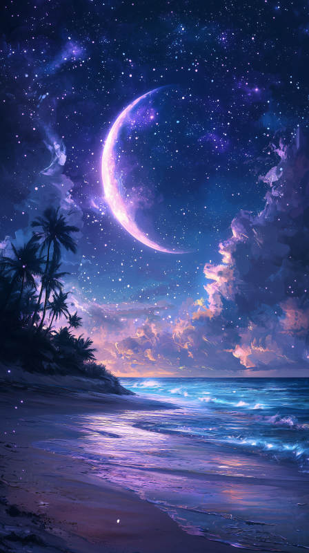 梦幻紫夜海滩图片
