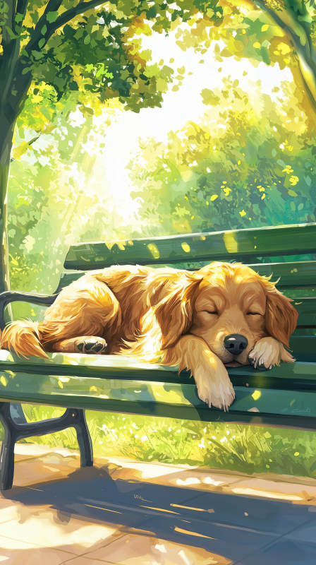 金毛犬午后阳光下的休憩图片