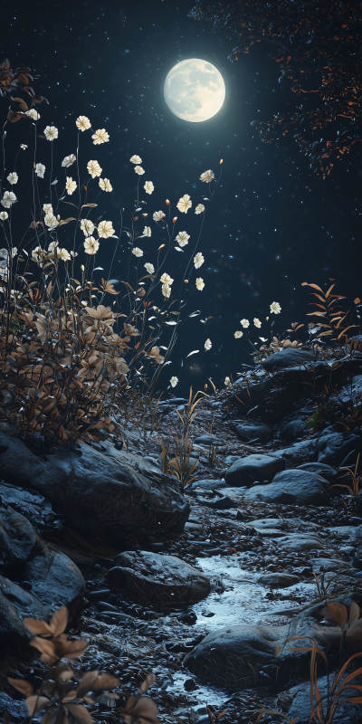 月夜湖畔宁静月光图片