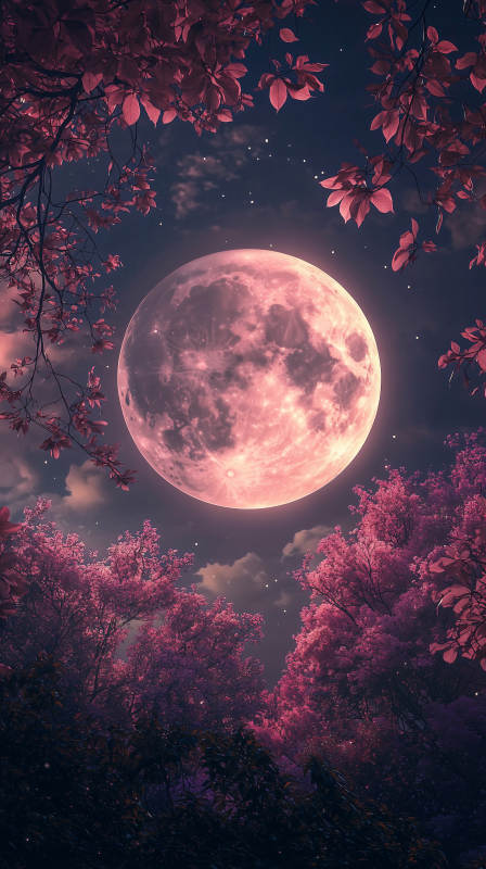 梦幻樱花与满月图片
