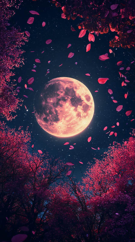 梦幻樱花与满月图片