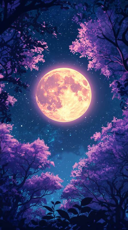 梦幻樱花与满月图片