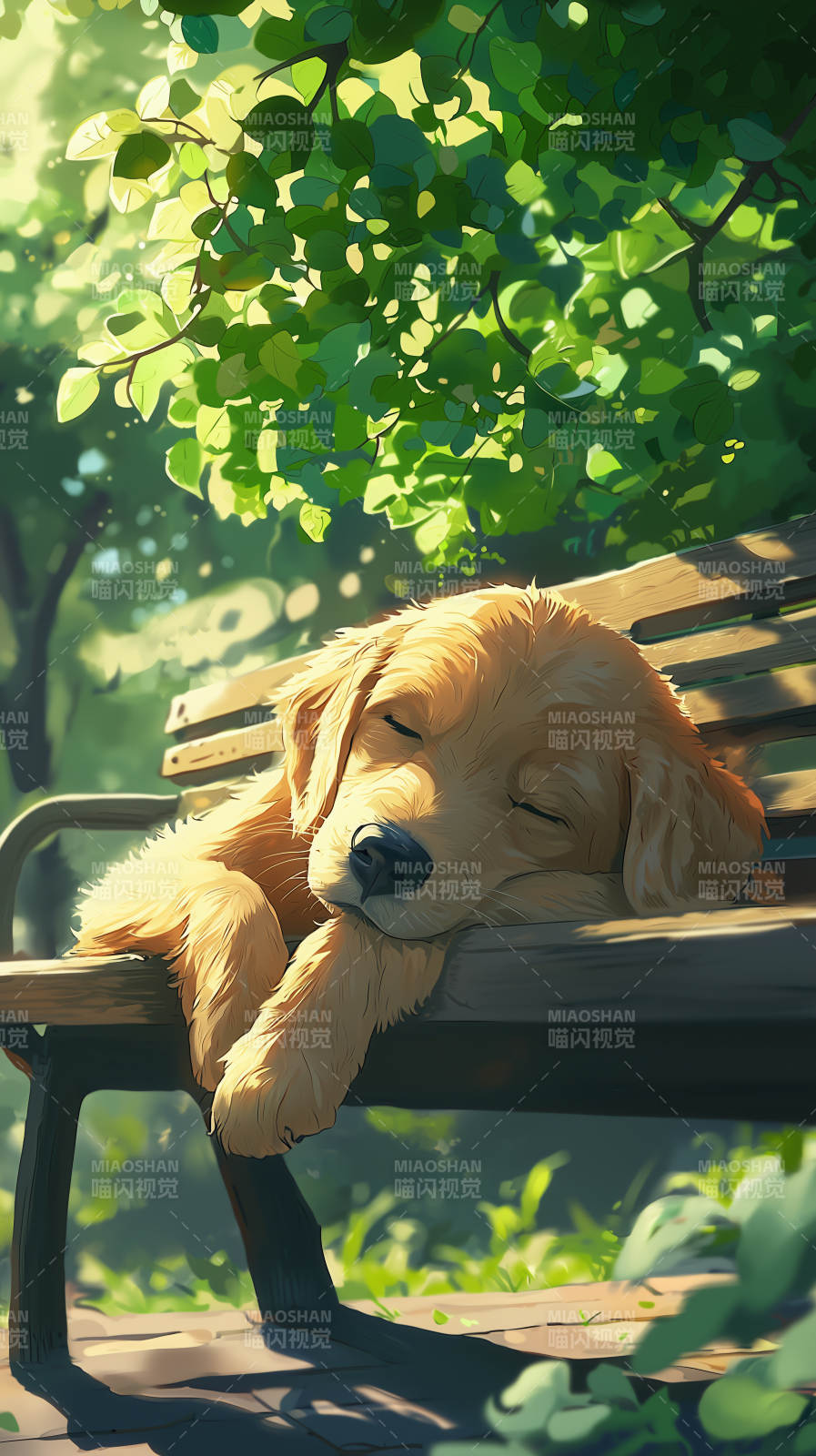 金毛犬午后阳光下的休憩图片