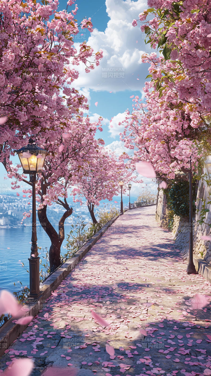 樱花树下浪漫小径图片