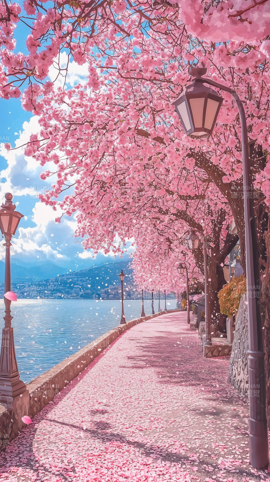 樱花树下浪漫小径图片