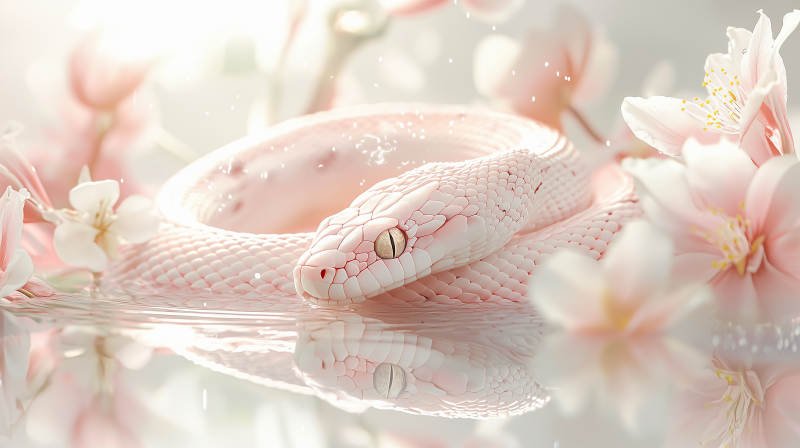 粉色蛇与花图片