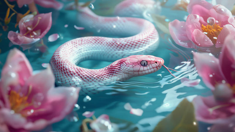粉色蛇与花图片