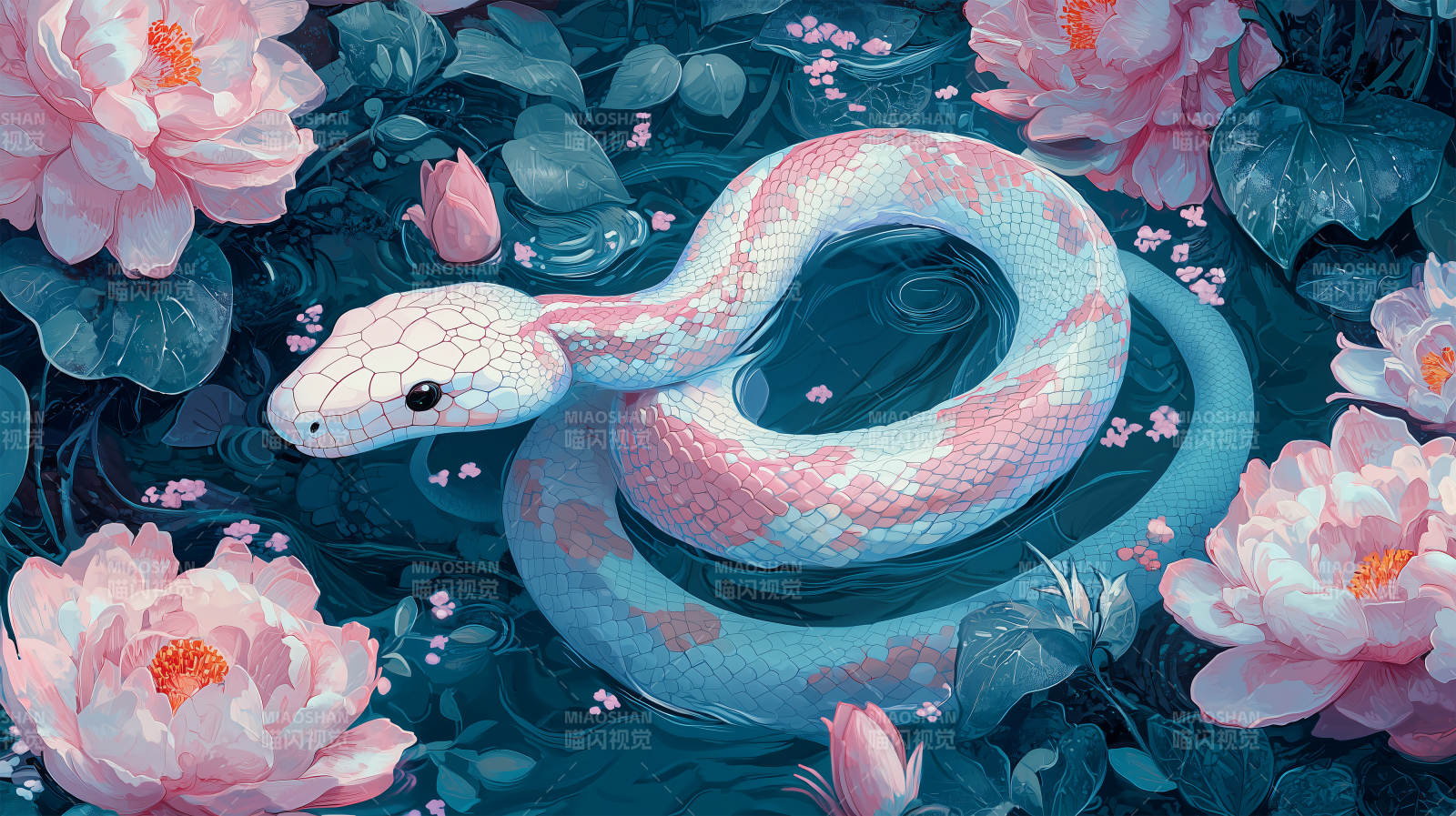 粉色蛇与花图片