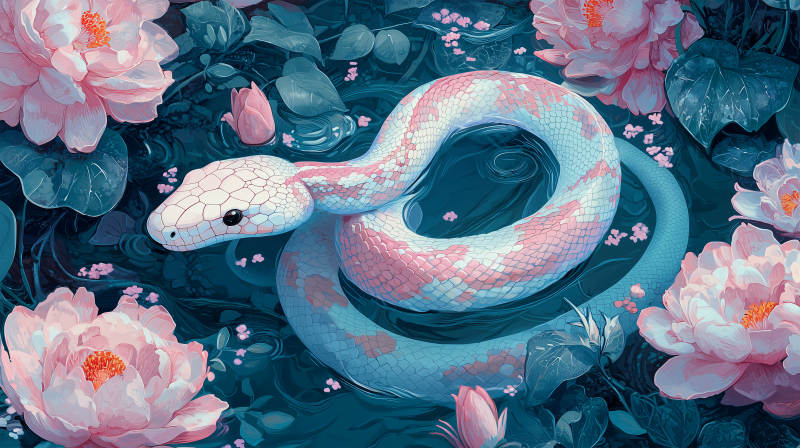 粉色蛇与花图片