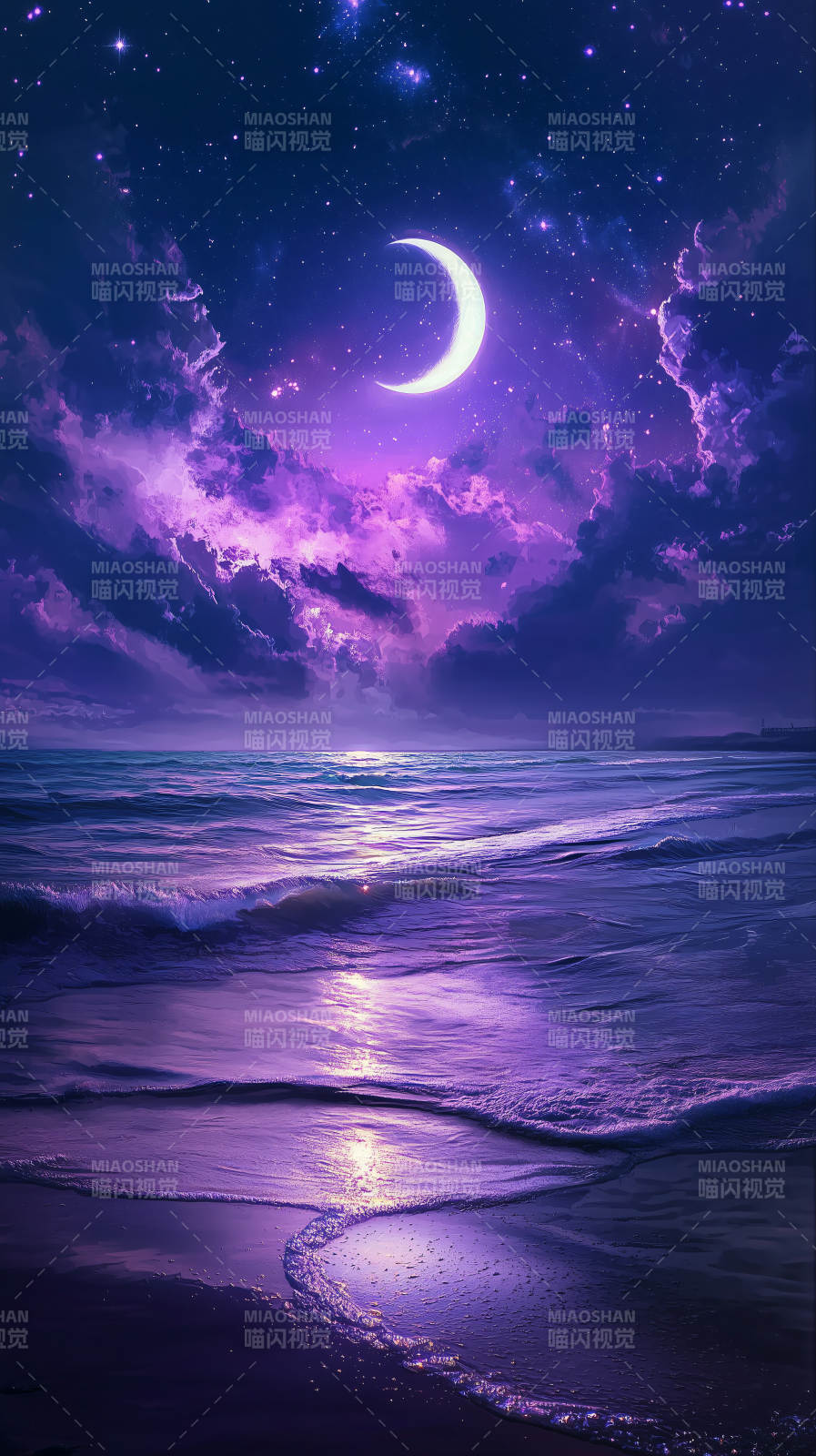 梦幻紫夜海滩图片