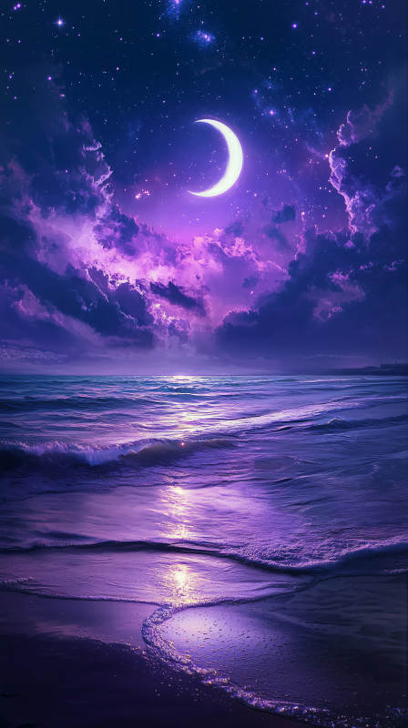 梦幻紫夜海滩图片