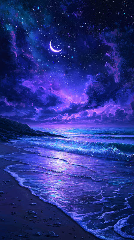 梦幻紫夜海滩图片