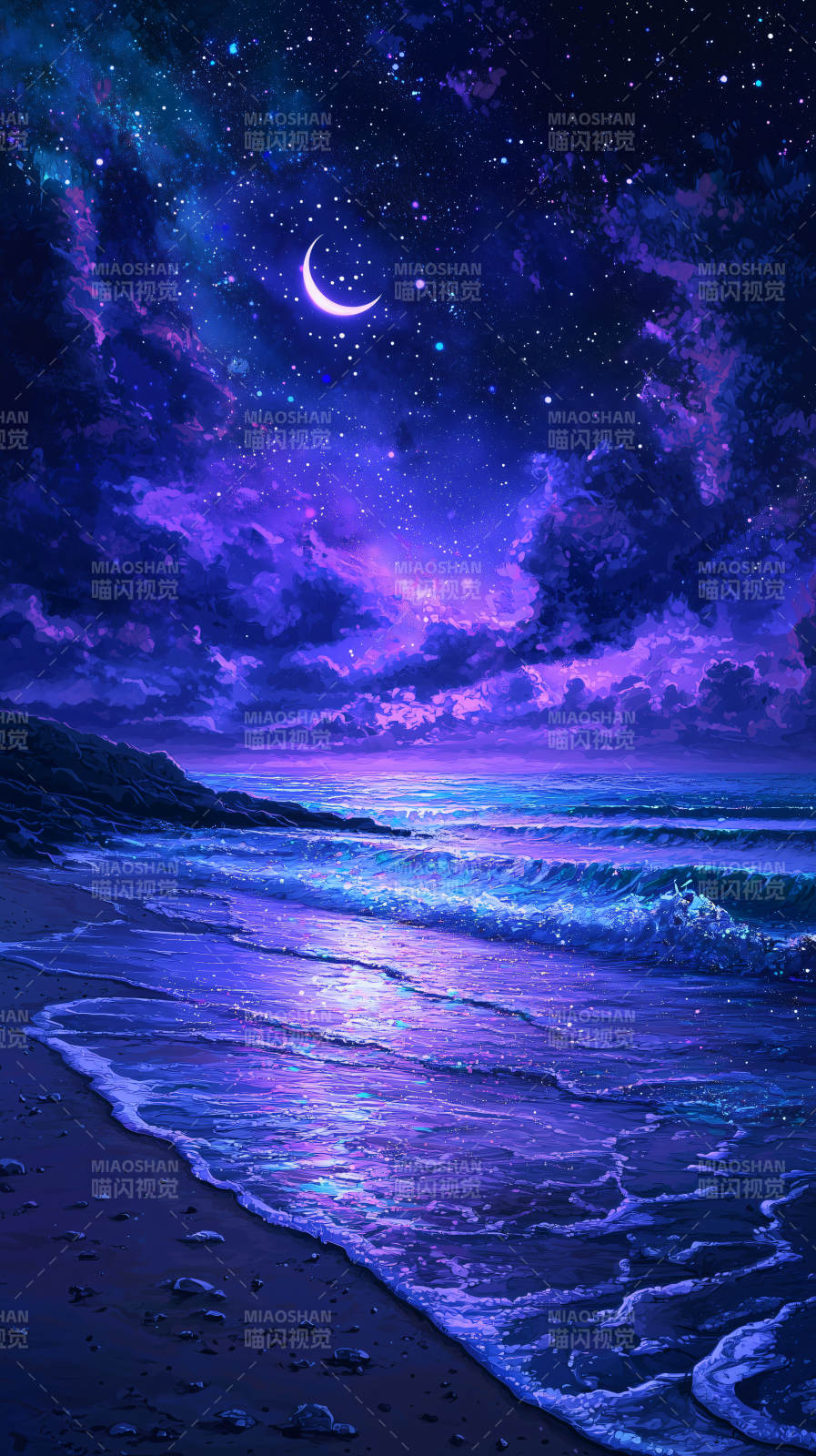 梦幻紫夜海滩图片