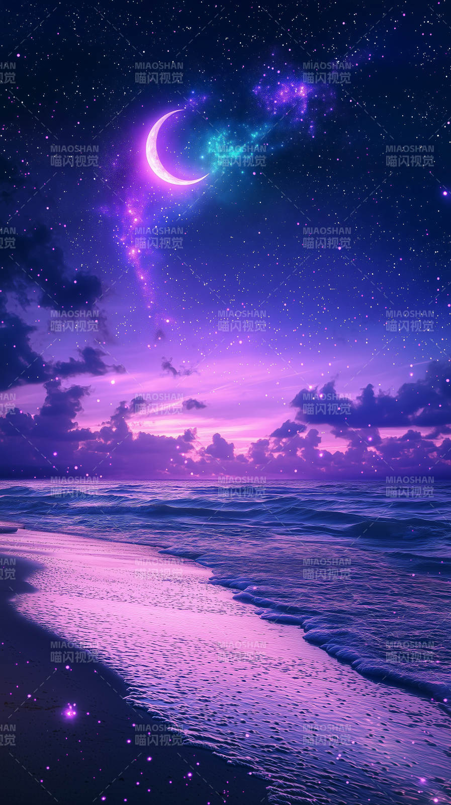 梦幻紫夜海滩图片