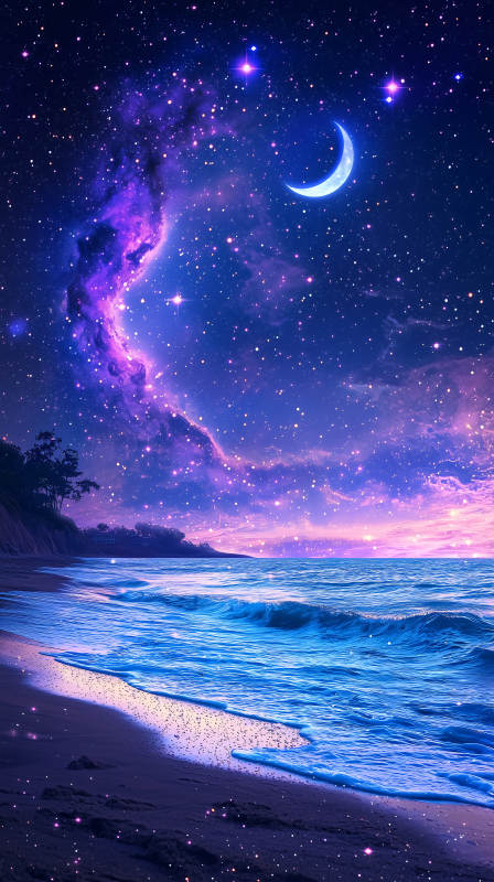 梦幻紫夜海滩图片