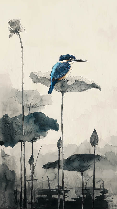 水墨写意翠鸟图片