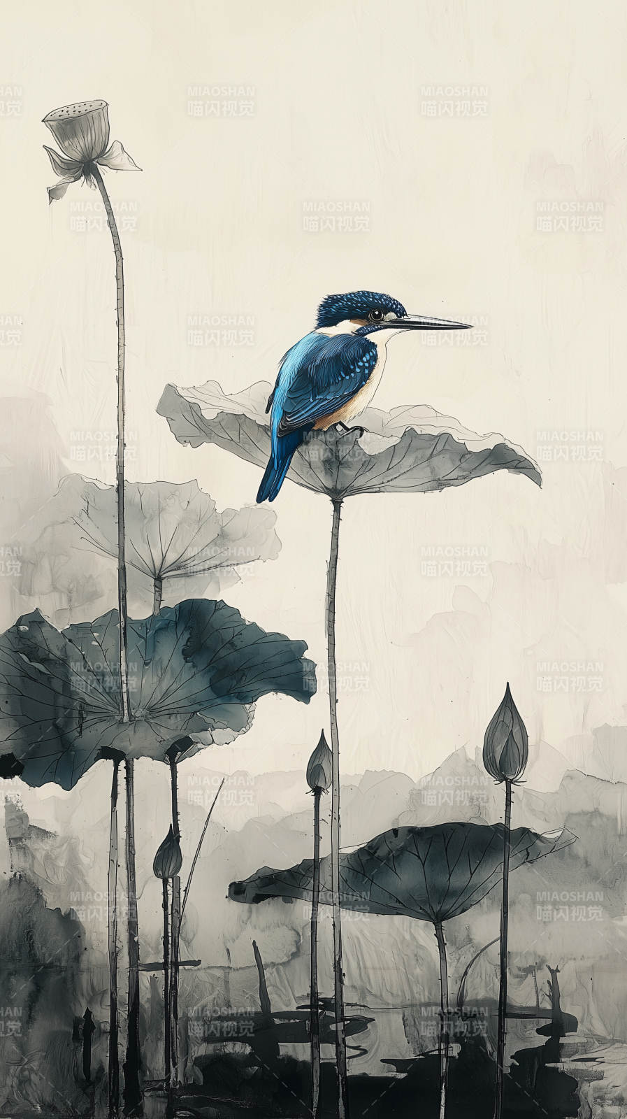 水墨写意翠鸟图片
