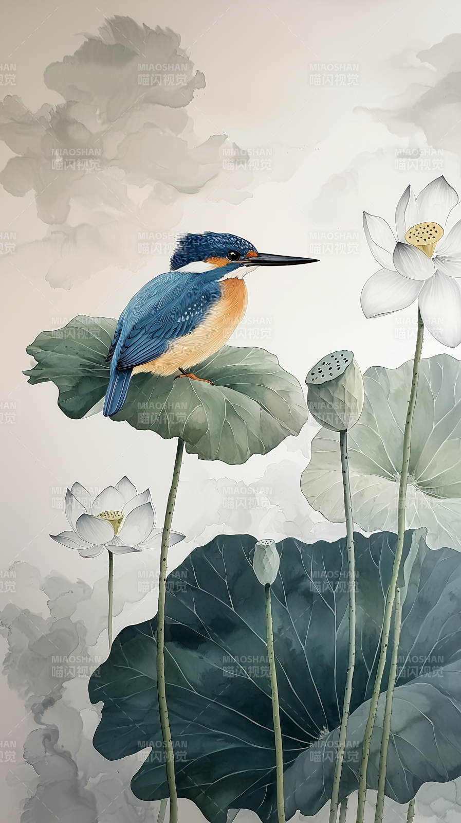 水墨写意翠鸟图片