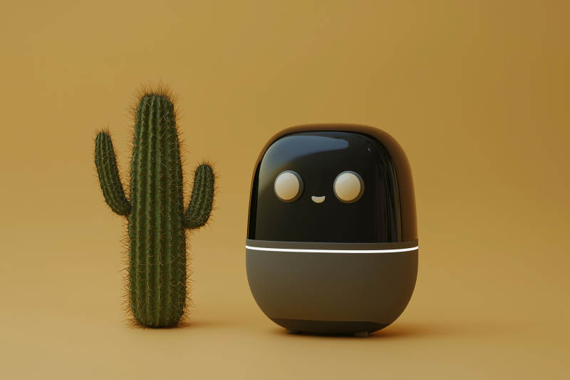 呆萌机器人与仙人掌图片