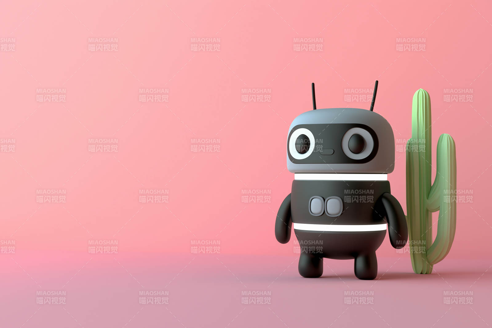 呆萌机器人与仙人掌图片