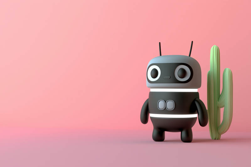 呆萌机器人与仙人掌图片