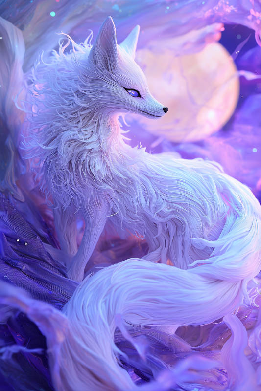 神秘月夜白狐图片