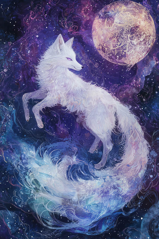 神秘月夜白狐图片