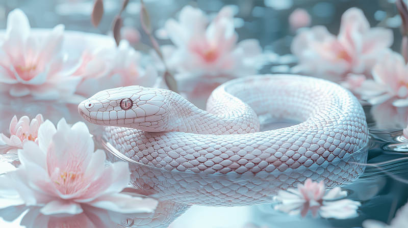 粉色蛇与花图片