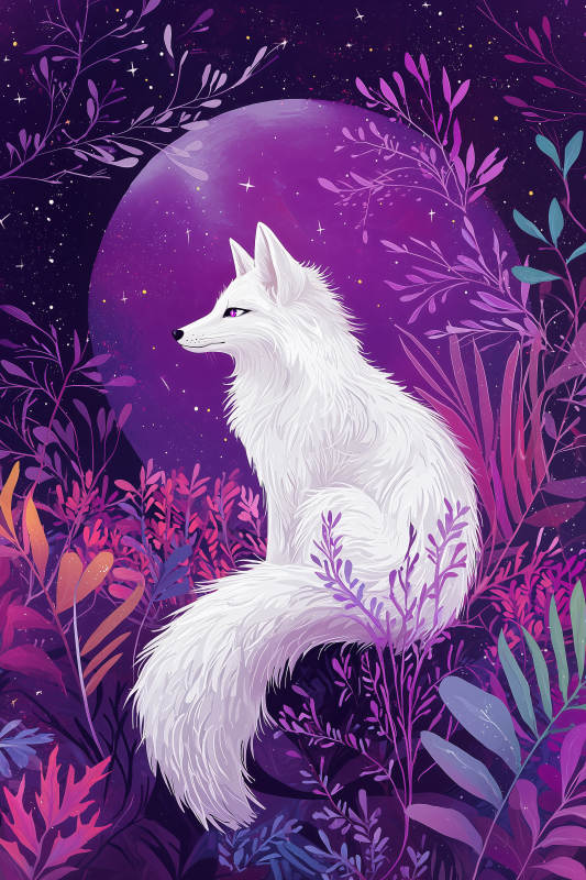 梦幻紫月白狐图片