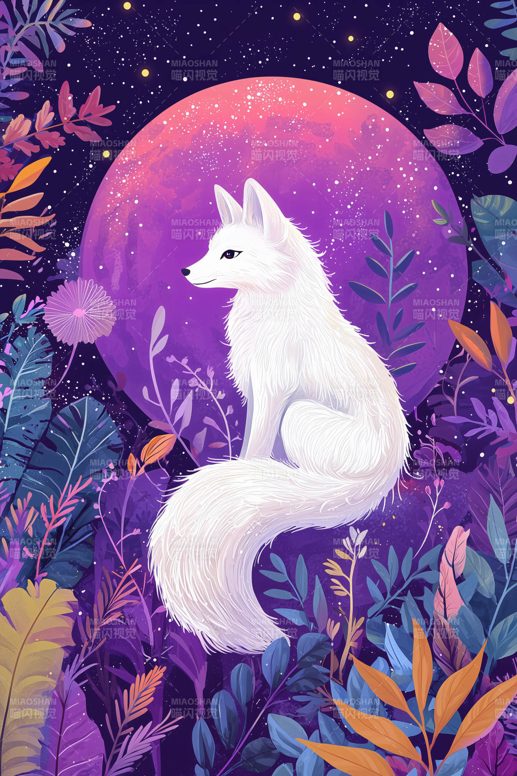 梦幻紫月白狐图片