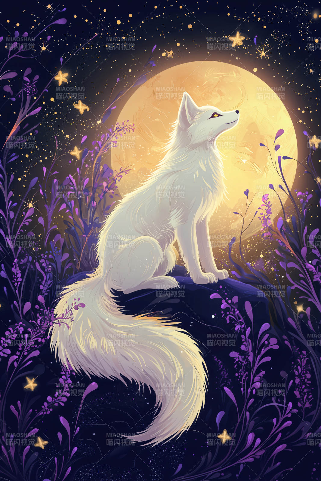 梦幻紫月白狐图片