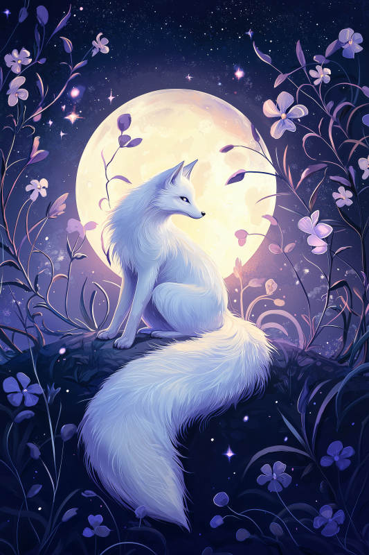 梦幻紫月白狐图片