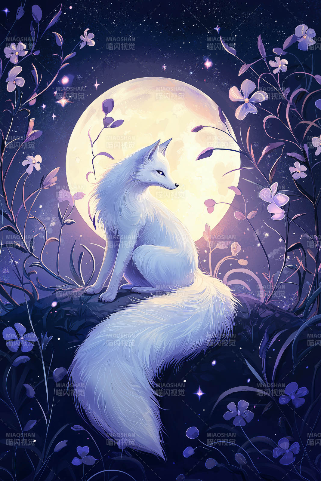 梦幻紫月白狐图片