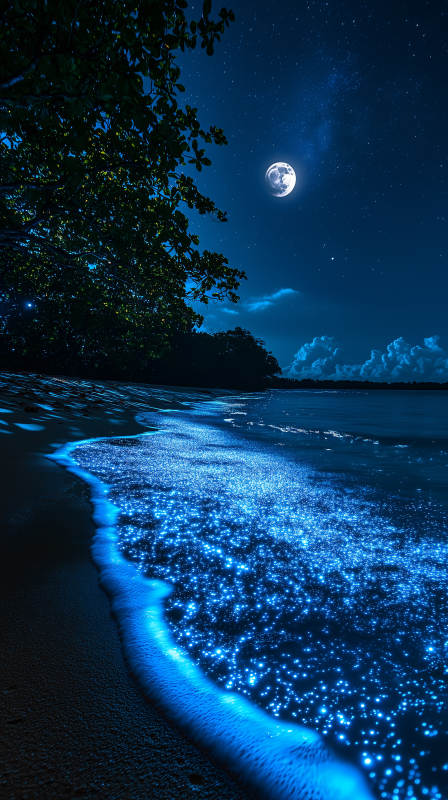 夜光海滩的梦幻星夜图片