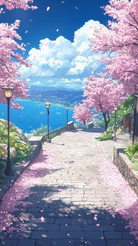 樱花树下浪漫小径图片